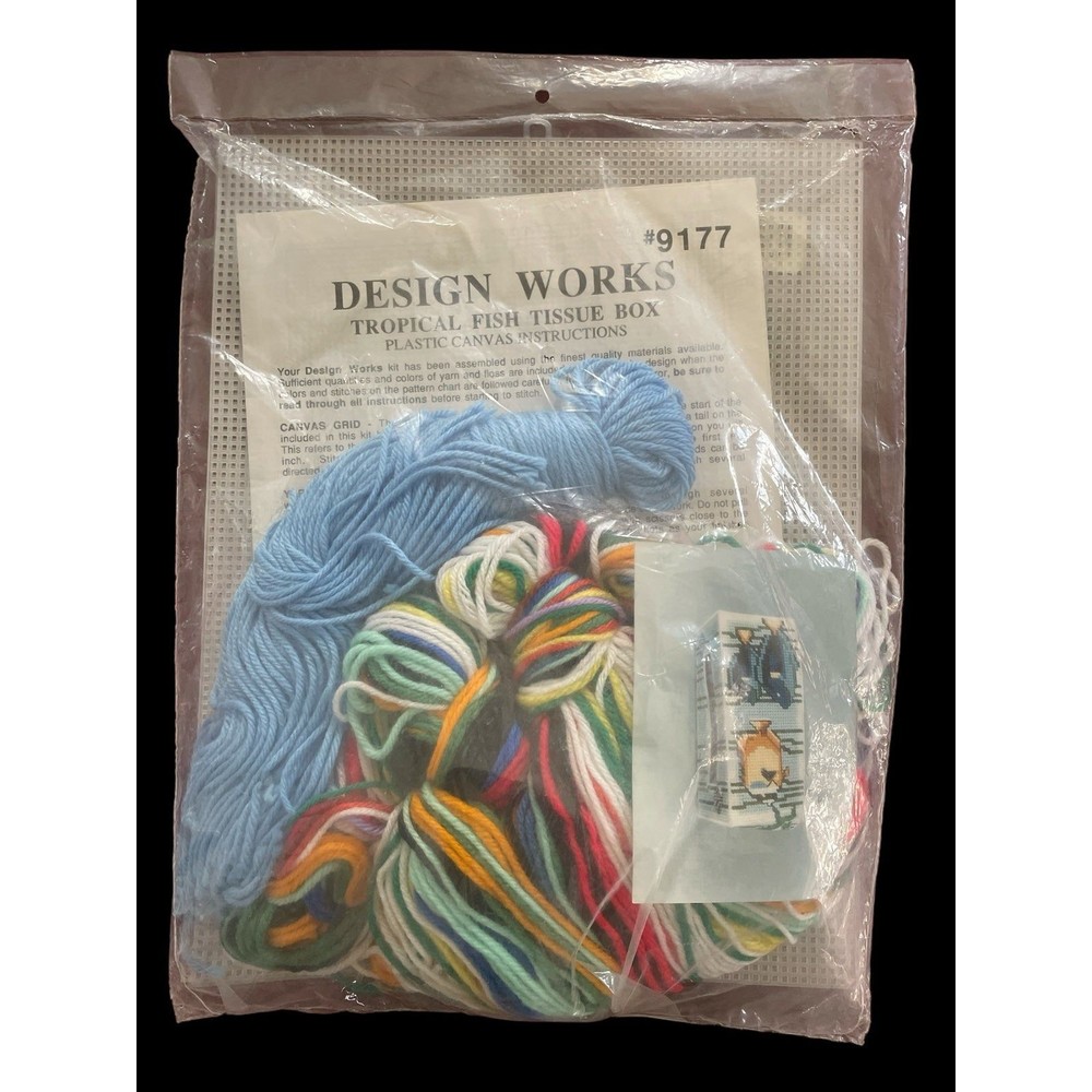 Vintage, NOS Design Works Plastic Canvas Tropical Fish Tissue Box Kit #9177